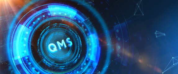 Quality management system business and industrial technology concept. QMS. 3d illustration