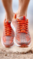 hyper realistic macro shot of running shoes hitting the pavement in slow motion