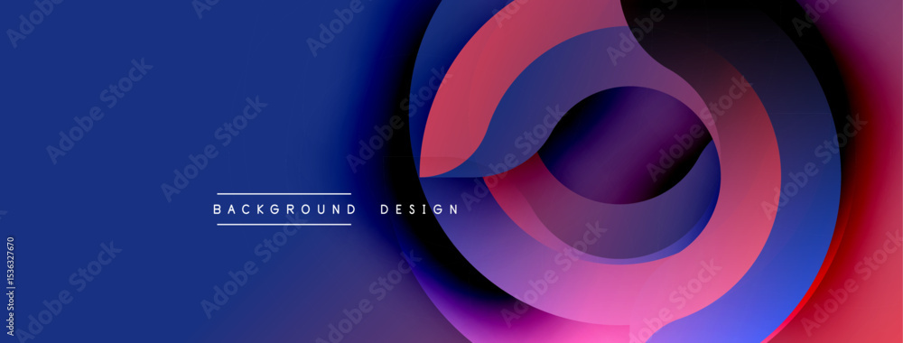 Poster Abstract design features layered circles, vibrant blues, pinks, purples. Modern aesthetic, suitable background element. Simple text reads background design.