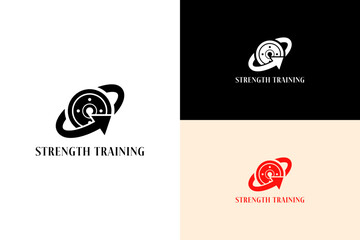 weight plat with arrow wrapping vector illustration, icon, logo for weightlifting, bodybuilding, gym, workout, personal trainer, exercise, health, wellness, strength training, and more