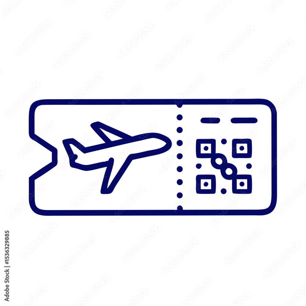 Poster flat icon of boarding pass with qr code and airplane illustration