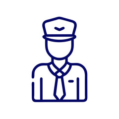 Obraz premium Airport pilot icon wearing uniform and hat in minimalist style 