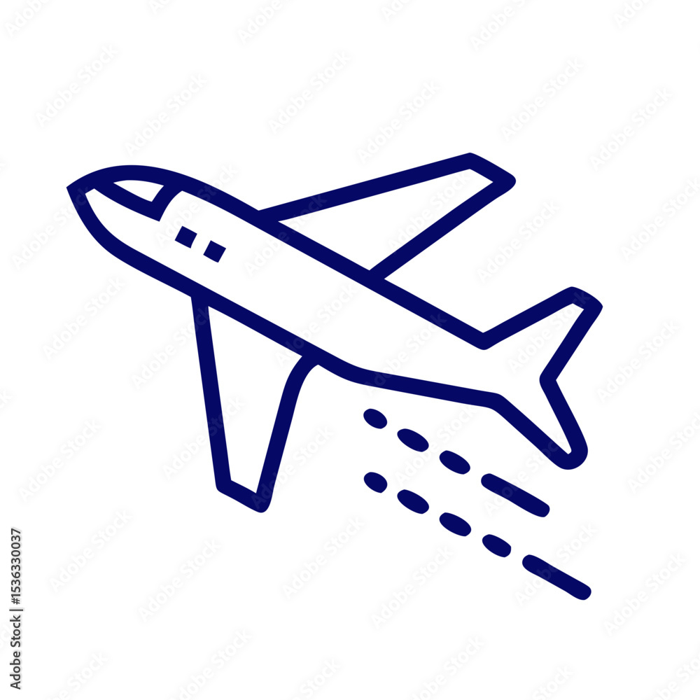 Poster airplane taking off with contrails against a white background