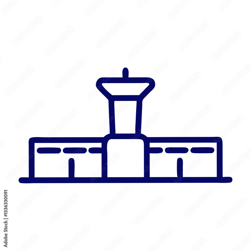 Poster airport terminal building with control tower in simple outline design