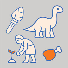 Simple Minimalist Prehistoric Caveman Icon Illustrations
