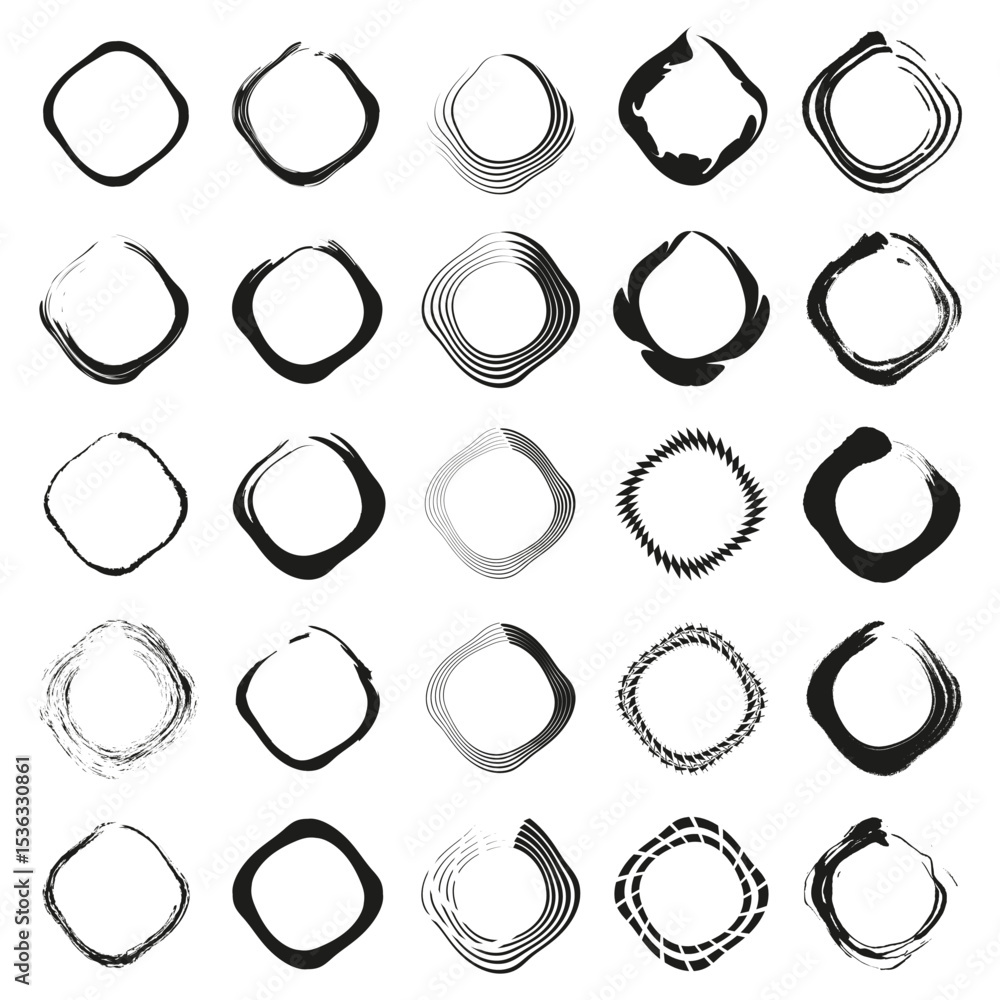 Poster geometric symbol set. circular square shape. vector abstract icons. monochrome pattern forms.