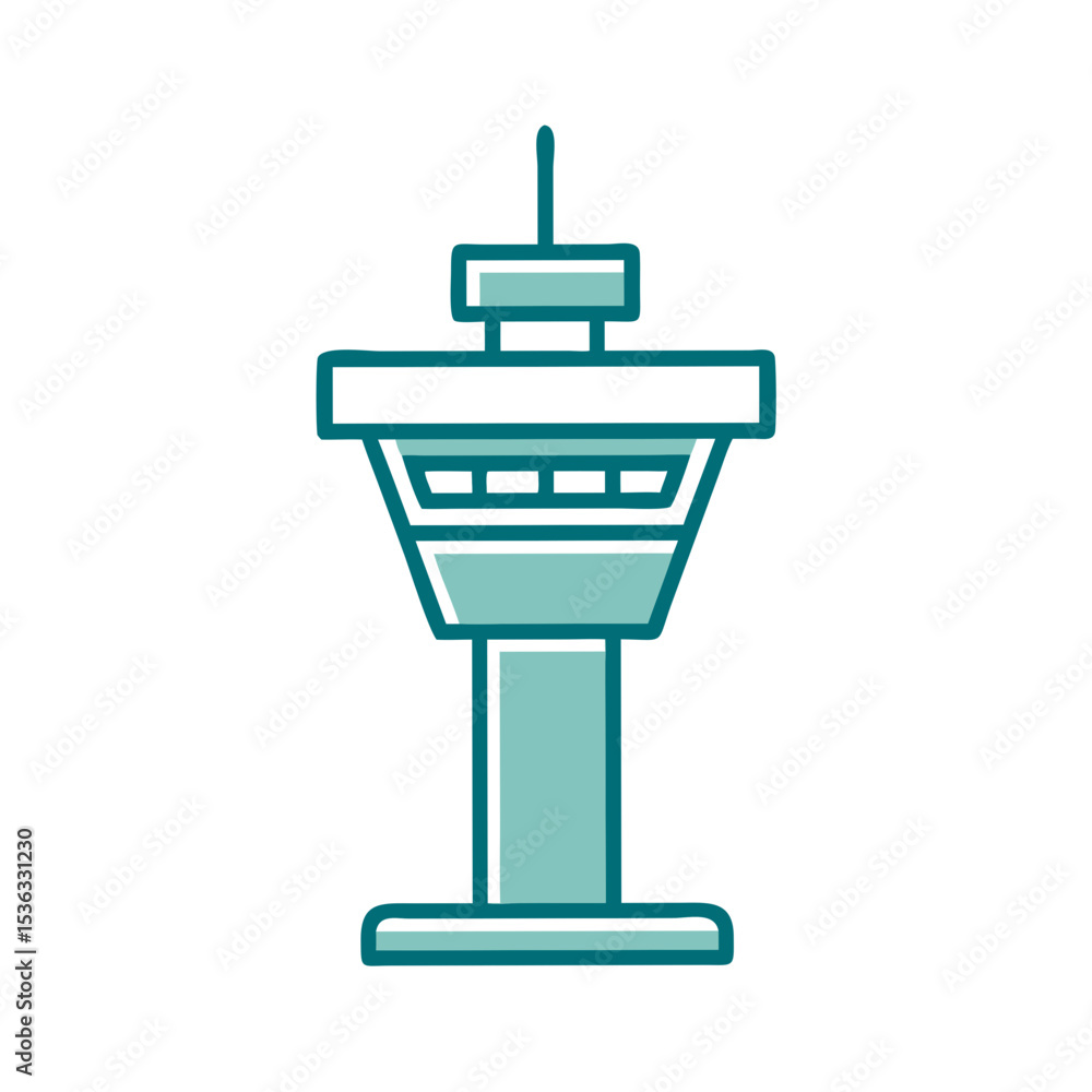 Poster minimal line icon of a control tower with radar