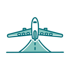 Airplane landing on runway with simple line art style  