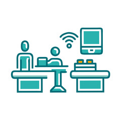 Airport facilities illustration depicting check-in service area  
