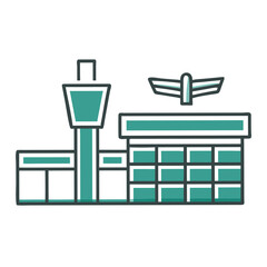 Airport terminal building with control tower and airplane symbol  