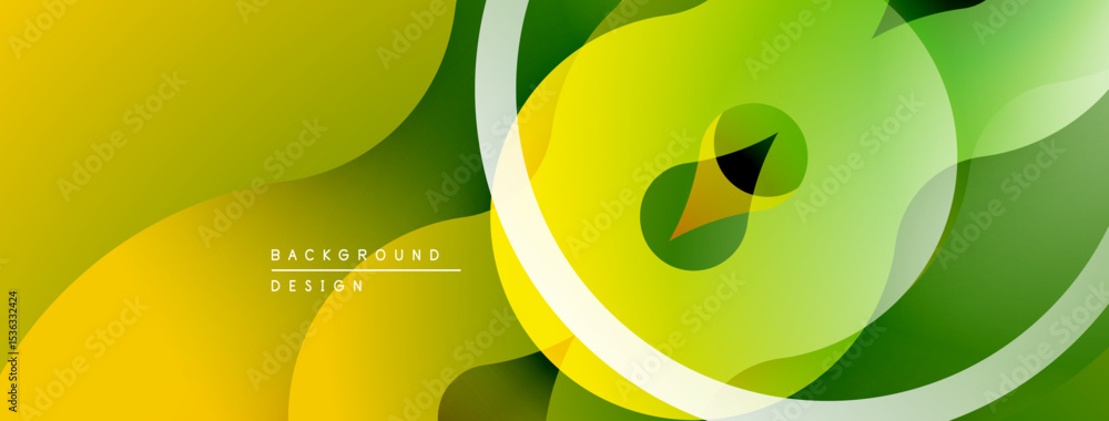 Poster Abstract yellow, green gradients. Overlapping circles create dynamic visual flow. Modern design element for backgrounds, presentations.