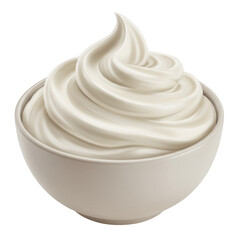 Creamy whipped topping in bowl isolated on transparent background