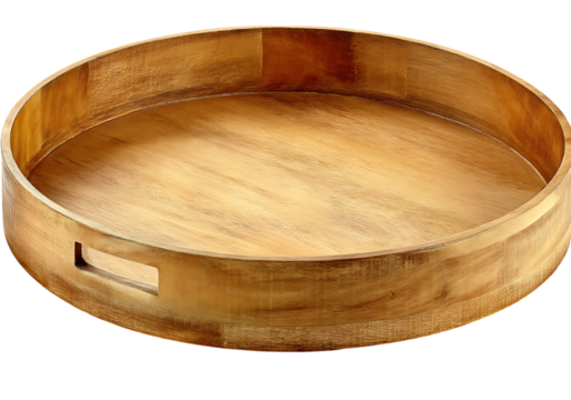 Round wooden serving tray with handle rustic home decor,On Transparent Background, Isolated on white