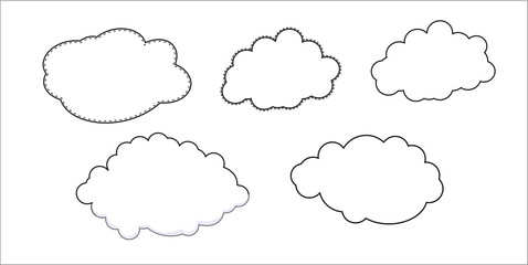 Hand Drawn Cloud Outline Set | Vector Doodle Cloud Shapes for Design & Art