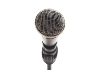 High-resolution professional microphone isolated on transparent background, PNG cutout ideal for podcasting, radio broadcasting, music recording, voiceover, and audio production design projects