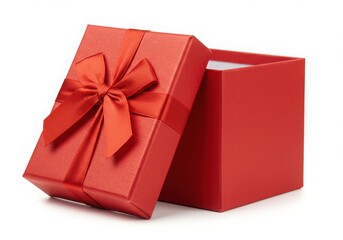 Open red gift box with ribbon