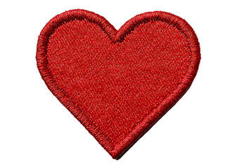 Red heart shaped embroidered patch isolated on black background,On Transparent Background, Isolated on white