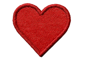 Red heart shaped embroidered patch isolated on black background,On Transparent Background, Isolated on white