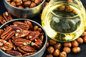 Healthy vegetable nuts oil bottle.