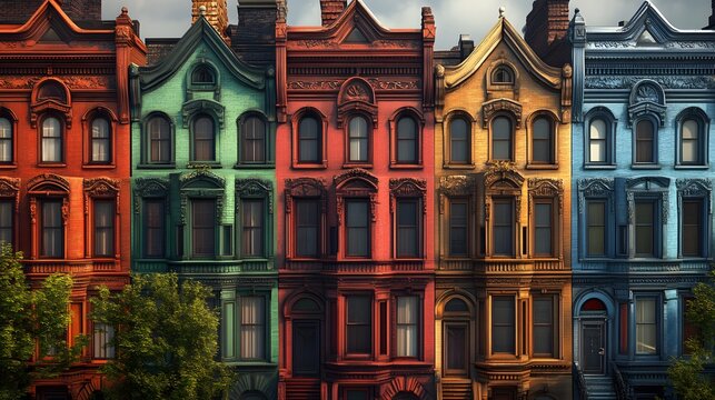 Colorful Row Houses: Victorian Architecture in Diverse Hues