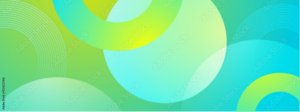 Poster overlapping green and blue circles with lines. abstract geometric design featuring overlapping green