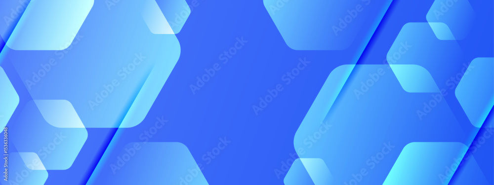 Poster abstract blue background with overlapping hexagons. perfect for tech presentations, science posters,