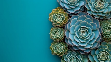 Succulent Plant Arrangement on Teal Background with Copy Space