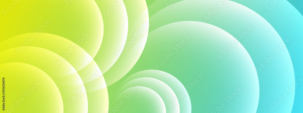 Poster overlapping translucent circles in green and blue hues suitable for backgrounds, digital designs, ab