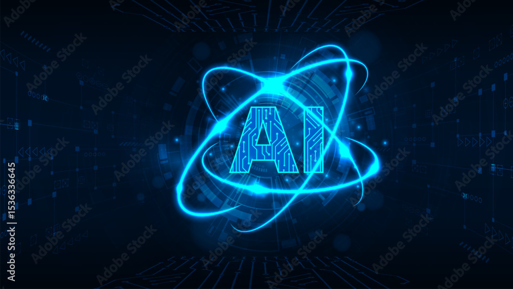 Poster artificial intelligence abstract digital tech circuit innovation conncept. futuristic blue backgroun