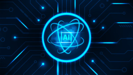 Artificial intelligence abstract technology innovation conncept system line circuit board with dark blue background