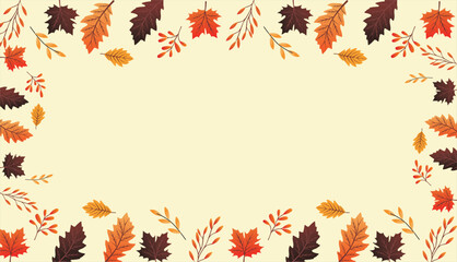 Autumn leaves frame. Fall background with colorful leaves. Autumn leaves border isolated on White. Vector illustration.