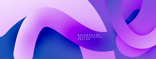 Abstract fluid shapes, purple hues dominate. Gradient transitions create dynamic visual flow. Modern design element for backgrounds.