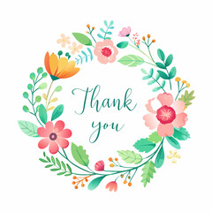 vector floral thank you card with watercolor flower wreath