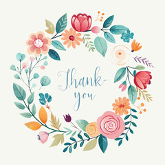 vector floral thank you card with watercolor flower wreath