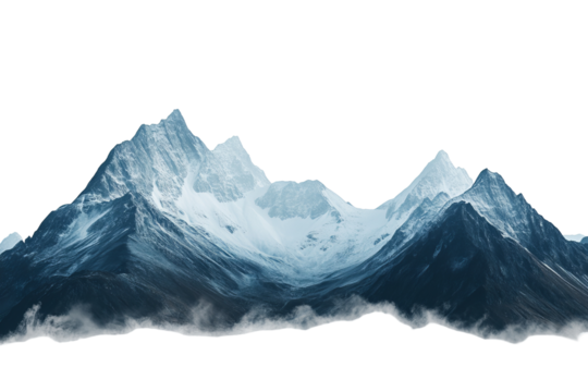 High-resolution panoramic mountain range PNG cutout with transparent background, ideal for seamless landscape overlays, outdoor design projects, digital collages and nature-inspired graphic