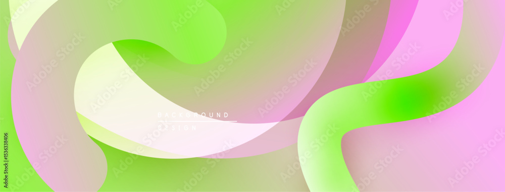 Poster abstract fluid shapes, vibrant green, pink hues blend smoothly. soft gradients create dynamic backgr