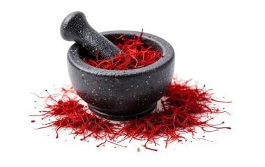 Saffron stone mortar isolated on white