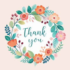 vector floral thank you card with watercolor flower wreath