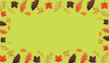 Autumn leaves frame. Fall background with colorful leaves. Autumn leaves border isolated on White. Vector illustration.