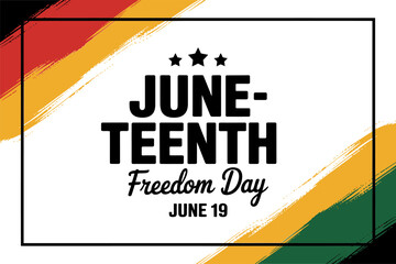 Clean modern Juneteenth celebration card with red-yellow-green brush and bold type for June 19th freedom theme  