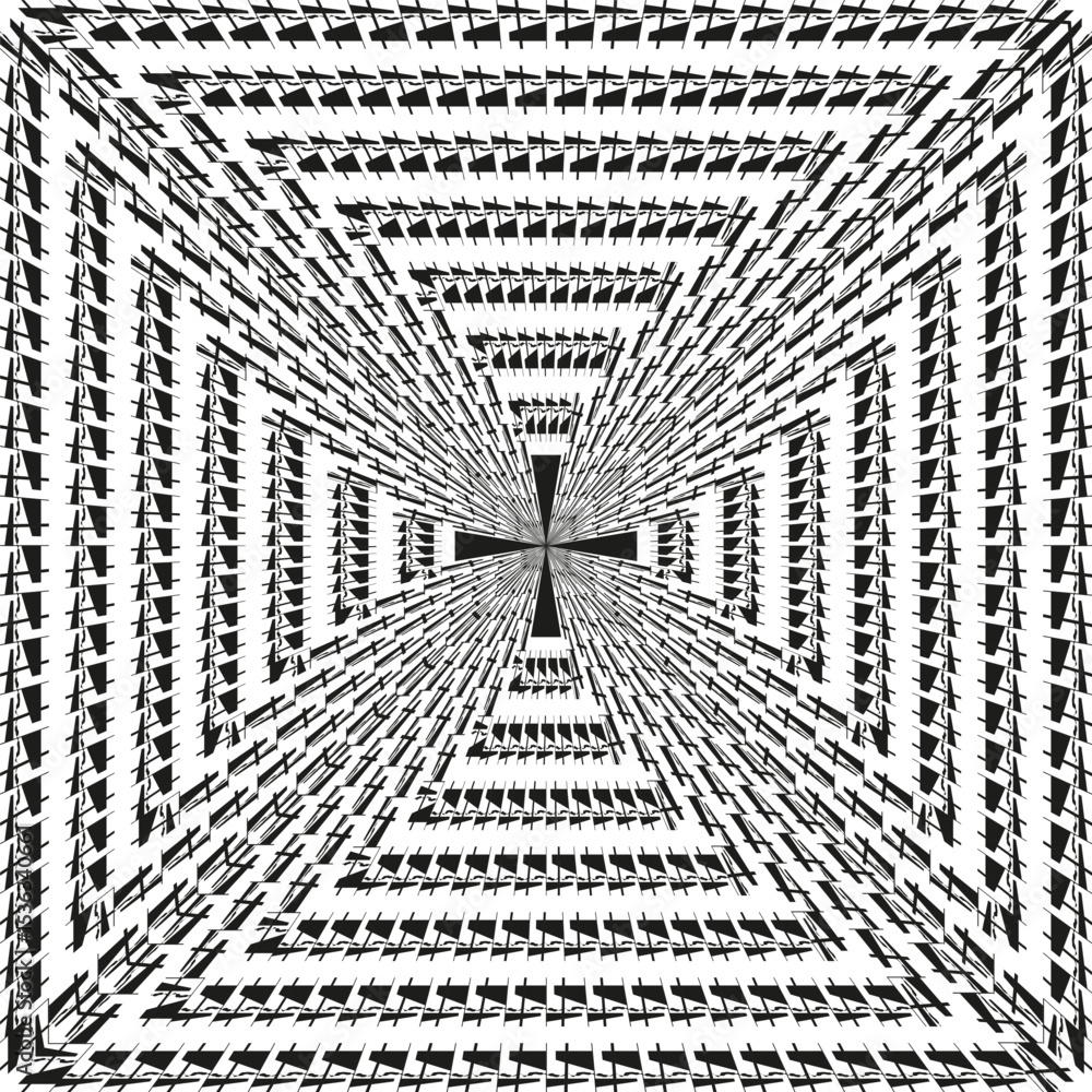 Poster square tunnel perspective. geometric depth illusion. vector corridor design. abstract spatial framew