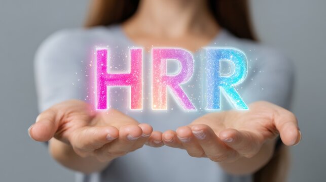 Creative hands holding colorful letters representing HRR in a modern design.