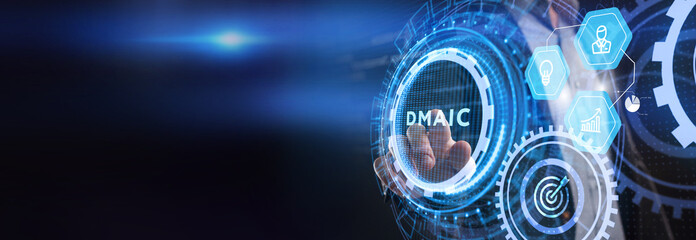 DMAIC, Six Sigma. Define, Measure, Analyse, Improve, Control. Standard quality control and lean manufacturing concept.