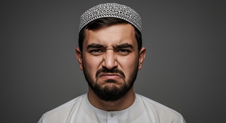 Portrait of a displeased Muslim man