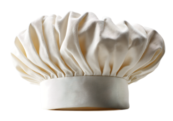 Classic white chef hat culinary cooking professional uniform,On Transparent Background, Isolated on white