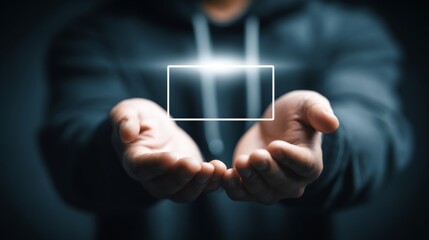 Person holding a virtual display using modern technology and innovation in hands.