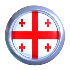 Obraz premium 3D Georgia Flag with circle metallic frame, showcasing national emblem detail in a polished, modern design. Perfect for apps, UI, or educational use