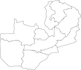 Outline Map of Zambia with Internal Divisions 
