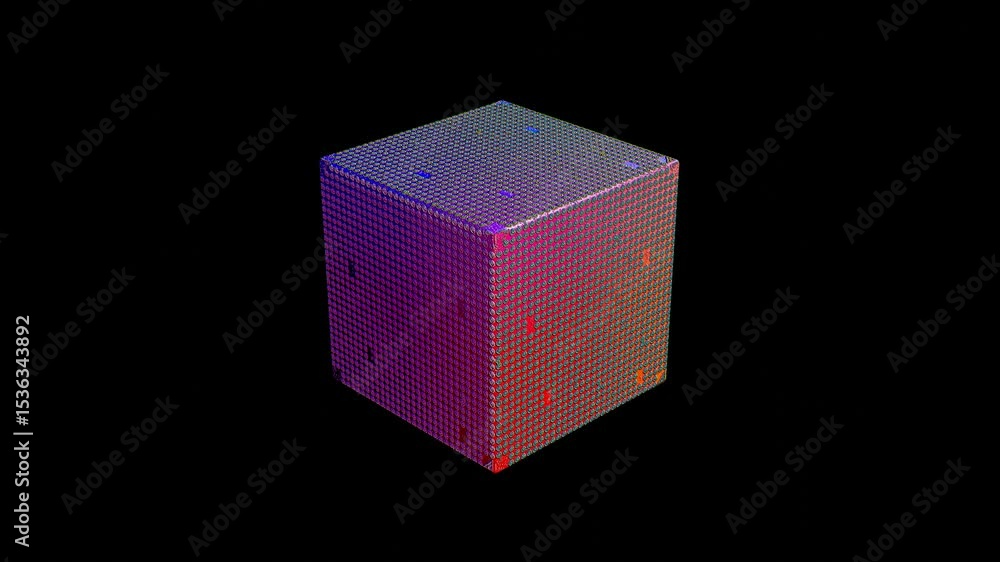 Aufkleber abstract red blue technology cube with cpu texture on edges rotates on black background. 3d render l