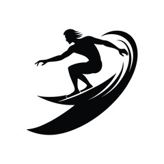 Silhouette Surfer Riding Wave Vector Logo